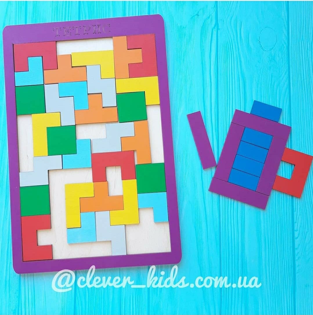 Wooden tetris puzzle in painted plywood - spatial thinking and fine motor tool, view 6