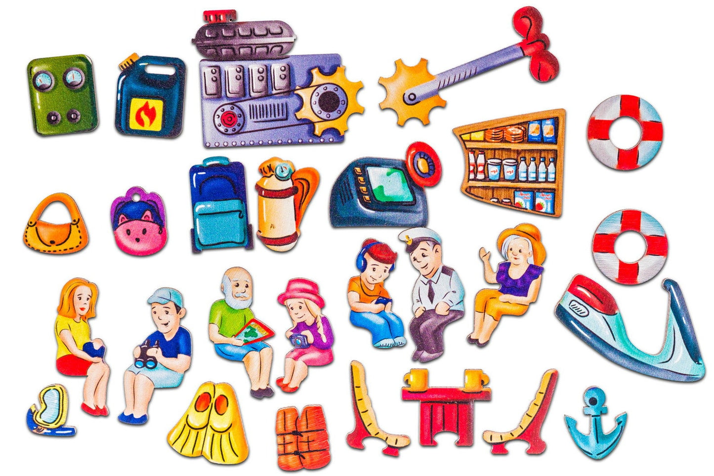 Wooden boat frame puzzle in painted plywood - vocabulary, memory and logic tool, view 3