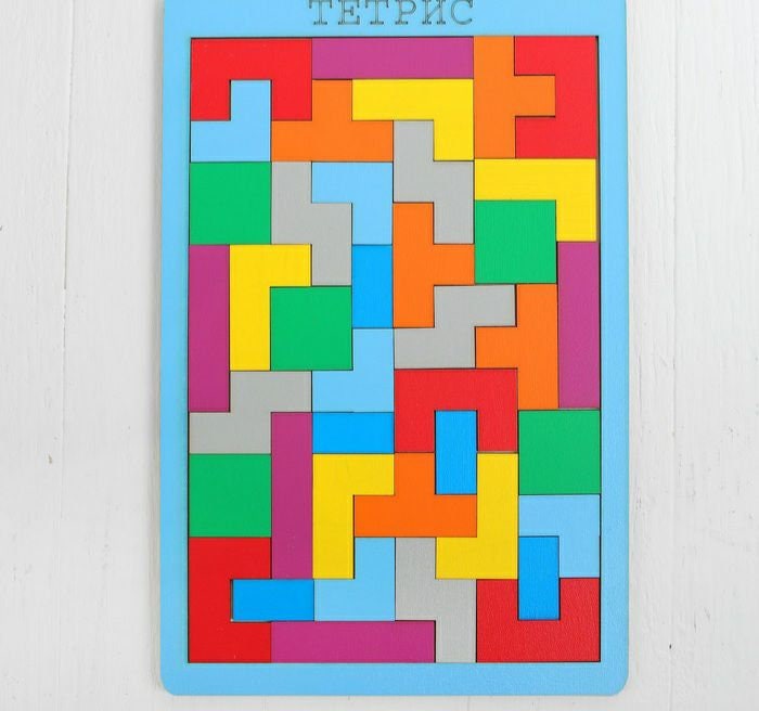 Wooden tetris puzzle in painted plywood - spatial thinking and fine motor tool, view 5