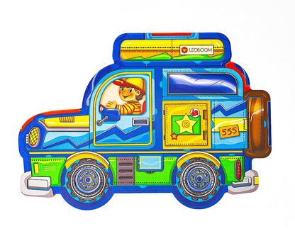Wooden jeep frame puzzle in painted plywood - vocabulary and visual attention tool