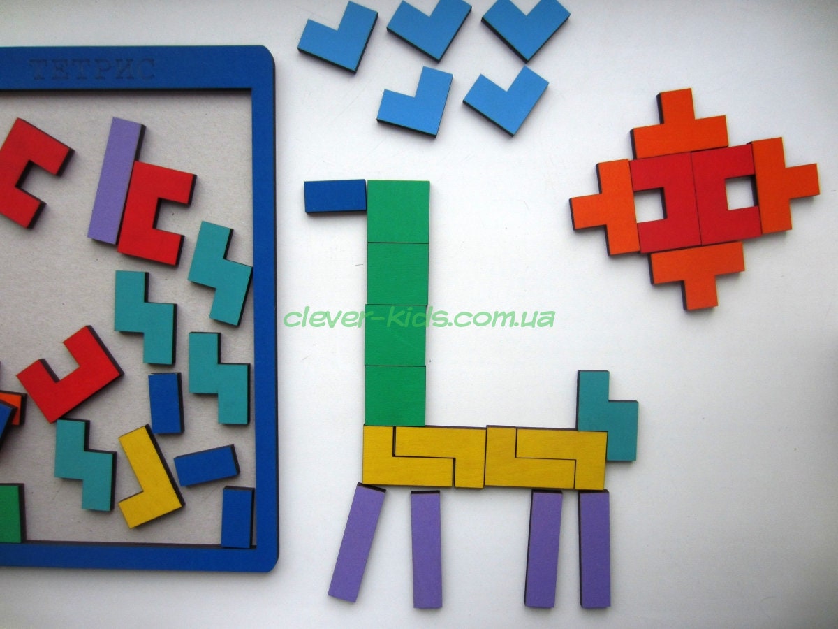 Wooden tetris puzzle in painted plywood - spatial thinking and fine motor tool, view 4