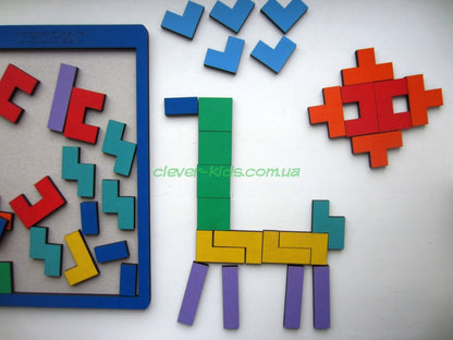 Wooden tetris puzzle in painted plywood - spatial thinking and fine motor tool, view 4