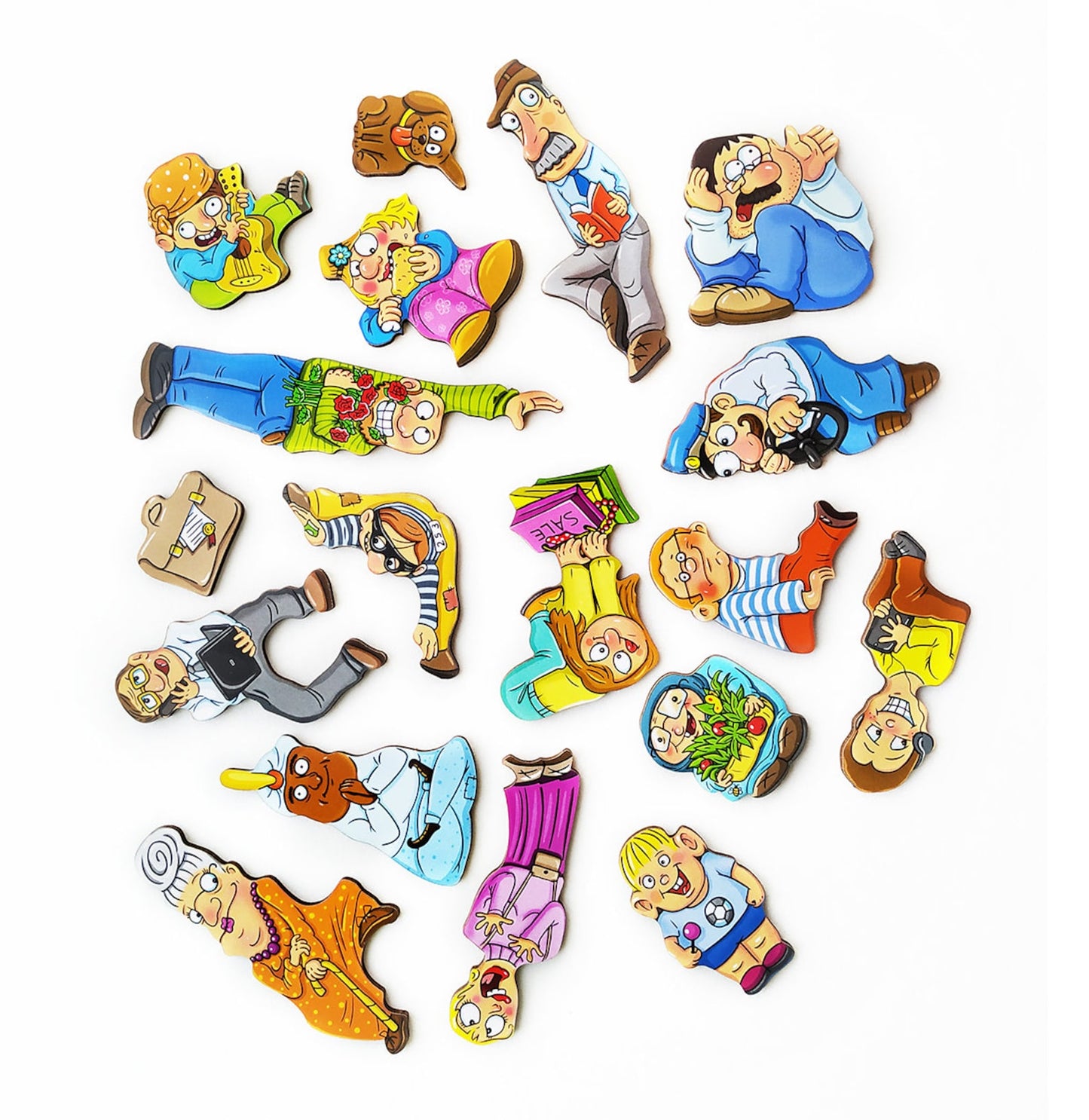 Wooden rush hour bus puzzle with passenger figures in painted plywood - attention, memory and language tool, view 3