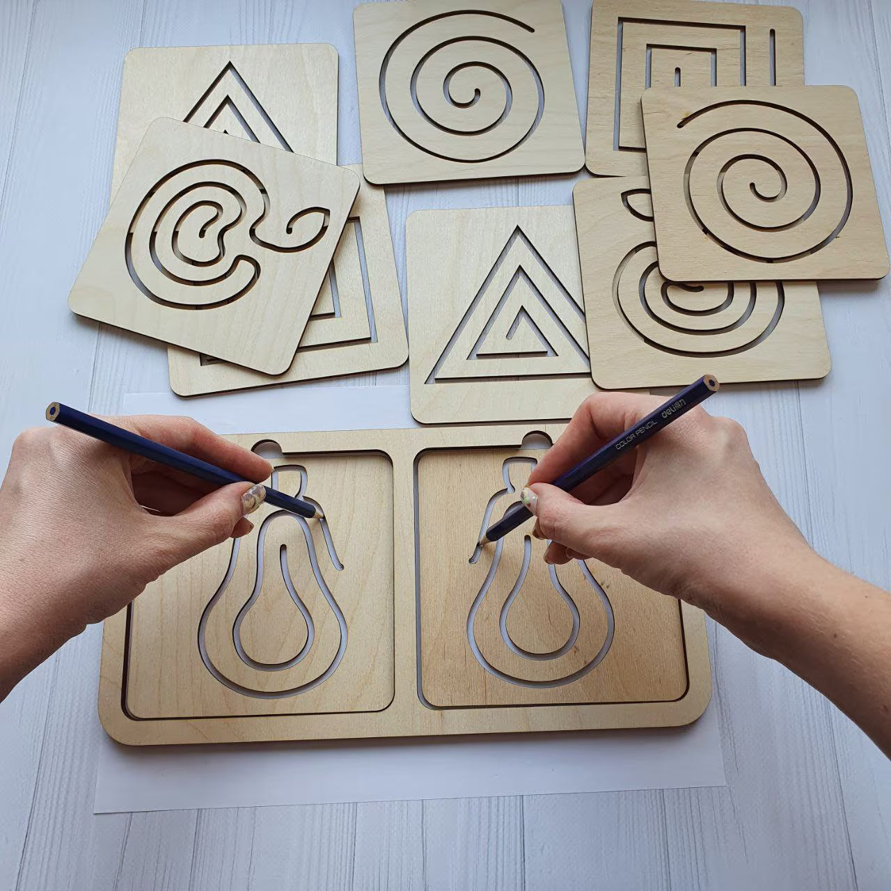 Wooden Montessori Educational kids Two-handed rulers