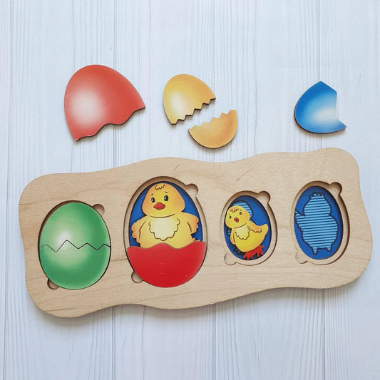 Montessori Puzzle Educational kids Eggs with chickens