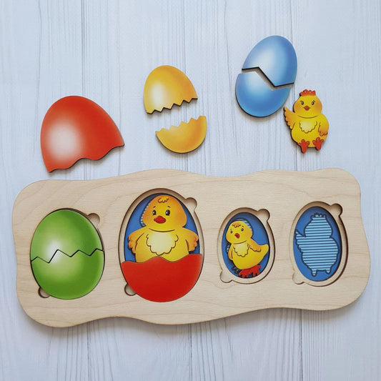 Montessori Puzzle Educational kids Eggs with chickens