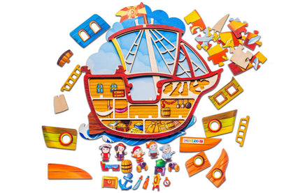 Wooden Pirate Ship Puzzle — Vocabulary & Storytelling Toy