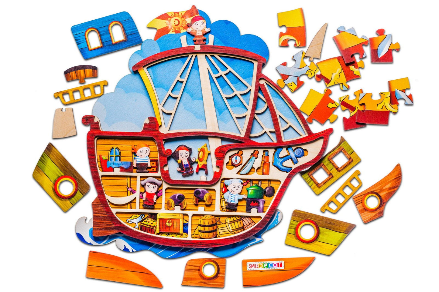 Wooden Pirate Ship Puzzle — Vocabulary & Storytelling Toy