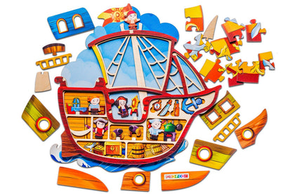 Wooden Pirate Ship Puzzle — Vocabulary & Storytelling Toy