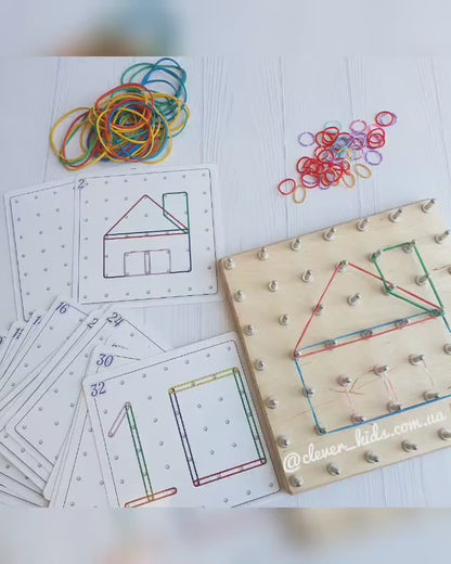Wooden Montessori "Geoboard with Task Cards"